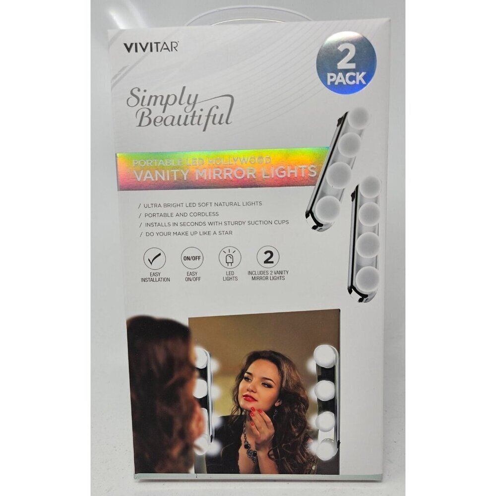 Portable LED Vanity Mirror Light 2-Pack Portable Cordless, by Vivitar NEW